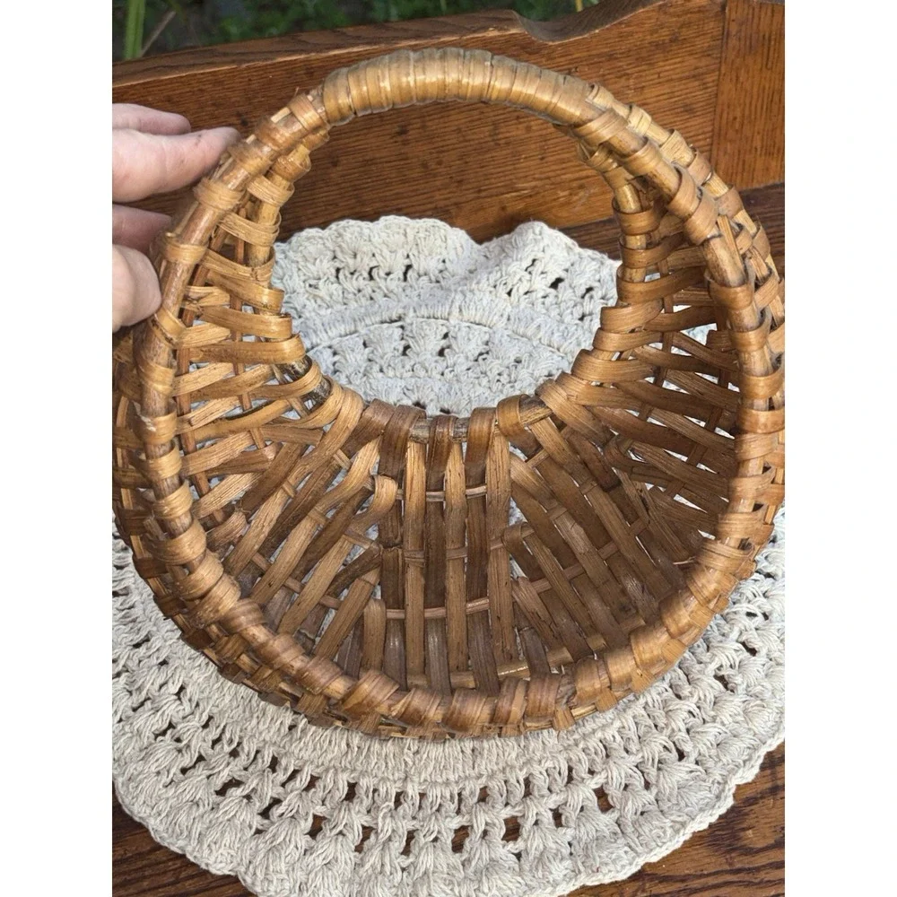 Vintage Oval Woven Gondola Shopping Basket Wicker Rattan Willow  11.5